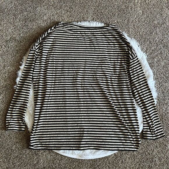 Allsaints Striped Top Long Sleeve Lightweight Black Tan Womens Size Large - Picture 1 of 5